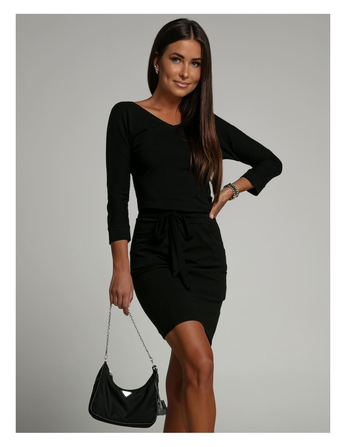 Black Dress Tied at the Waist 9729 - Online store - Boutique